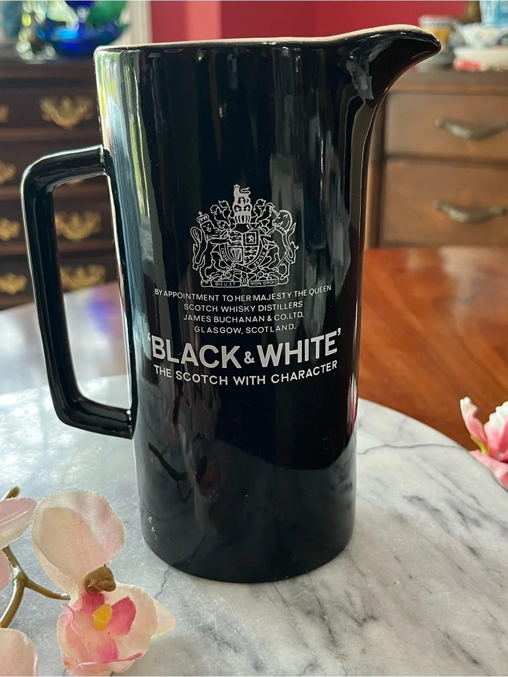 VTG A+ Black & White Scotch Whisky Pitcher Wade Regicor London Ceramic Pub Jug